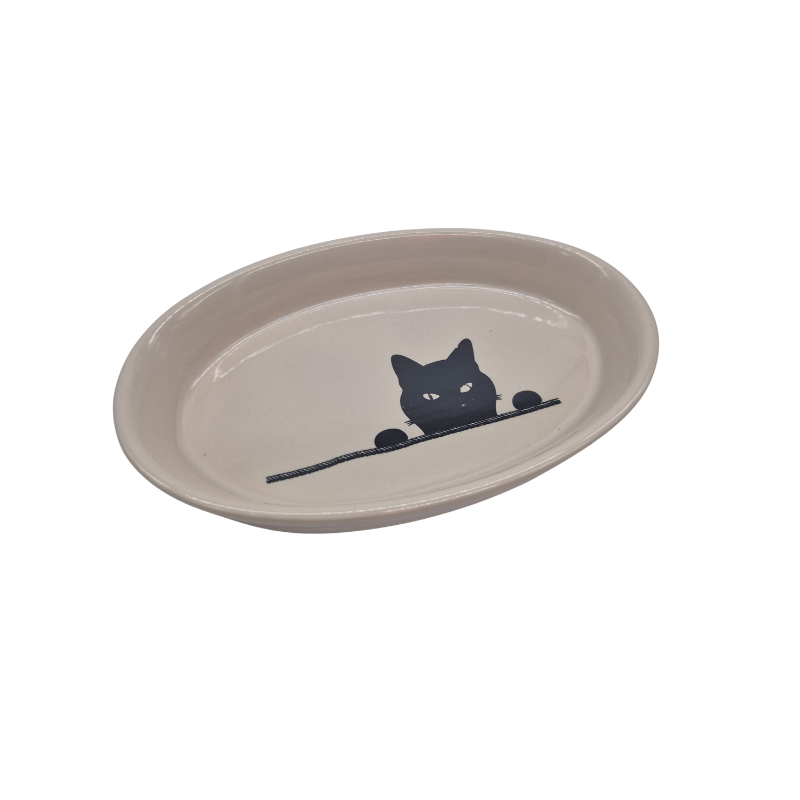 Oval Cat Dish Cream 6.5in